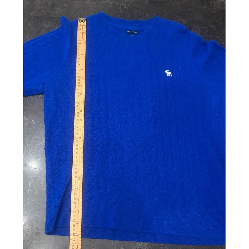 Abercrombie & Fitch Mens L 100% Cashmere Cable Knit Sweater Blue Moose Crewneck